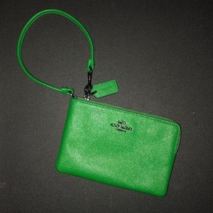 COACH leather wristlet Kelly Green